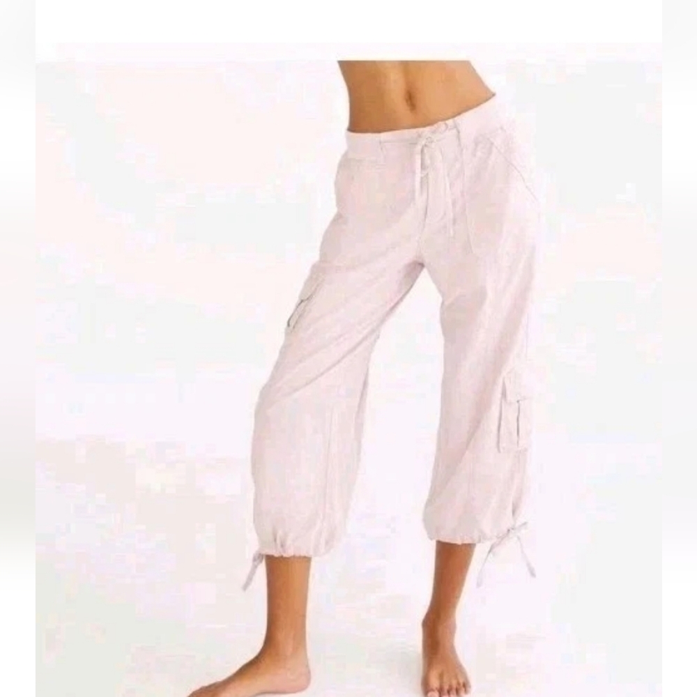 Aeropostale Women's Size Medium Light Pink Beige Cargo Capri Linen Pants NWT